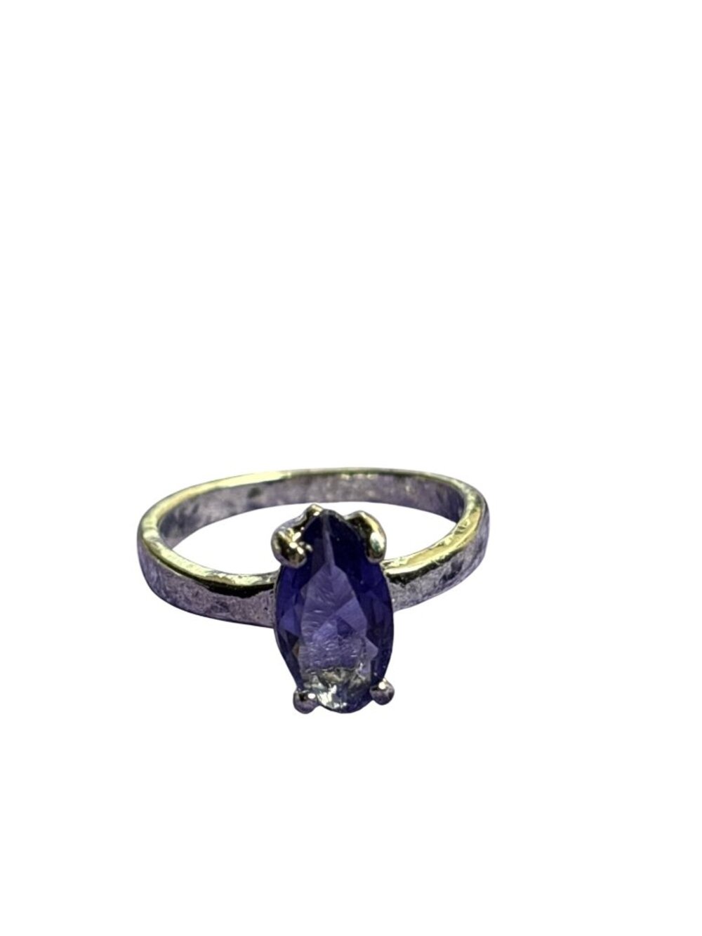 Purple Glass Rhinestone Ring Size 7 Silvertone